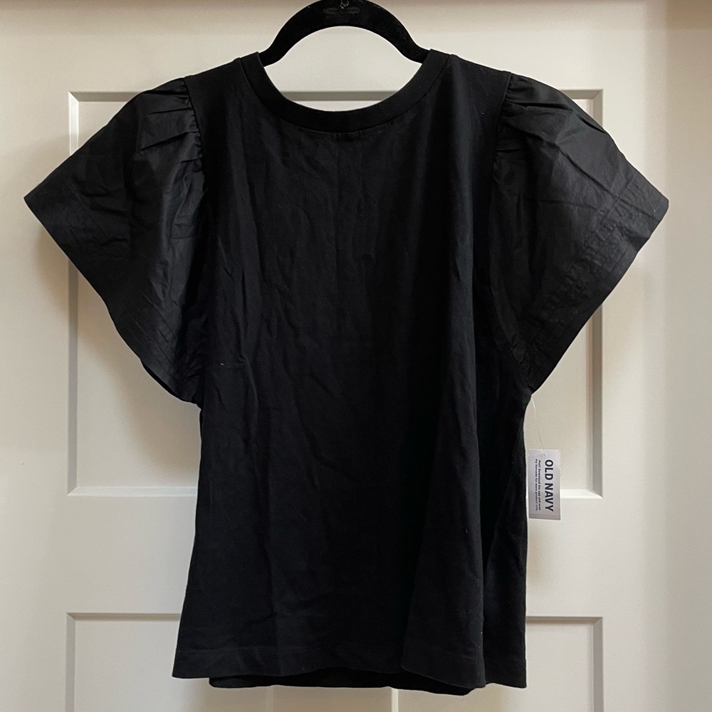 NWT Old Navy, Mixed media, flutter sleeve tee, black jack, ST